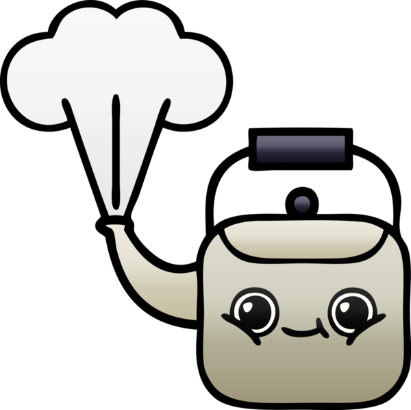 Bir insan tarafından çizilmiş dumanı tüten bir çaydanlığın gölgeli çizgi filmi.