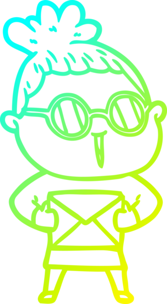 Bir insan tarafından çizilmiş gözlüklü bir karikatür kadın çizimi.