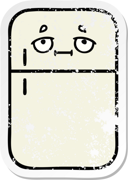 Bir insan tarafından çizilmiş şirin bir buzdolabının sıkıntılı çıkartması.