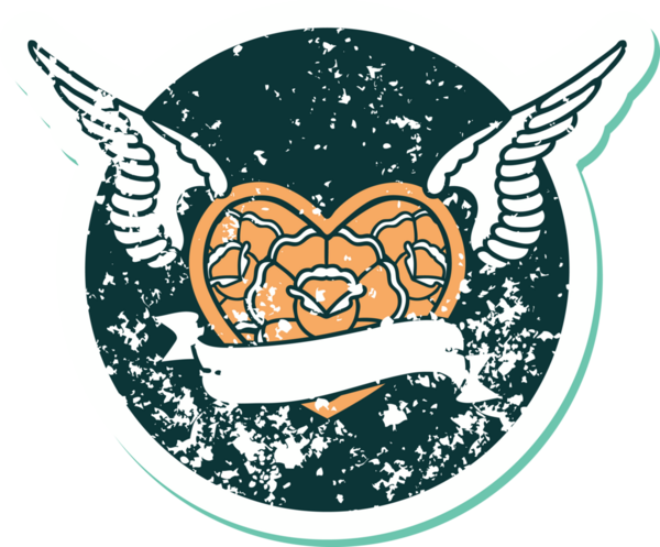 Bir insan tarafından çizilmiş çiçek ve pankartıyla uçan bir kalbin sembolik dövmeli resmi.