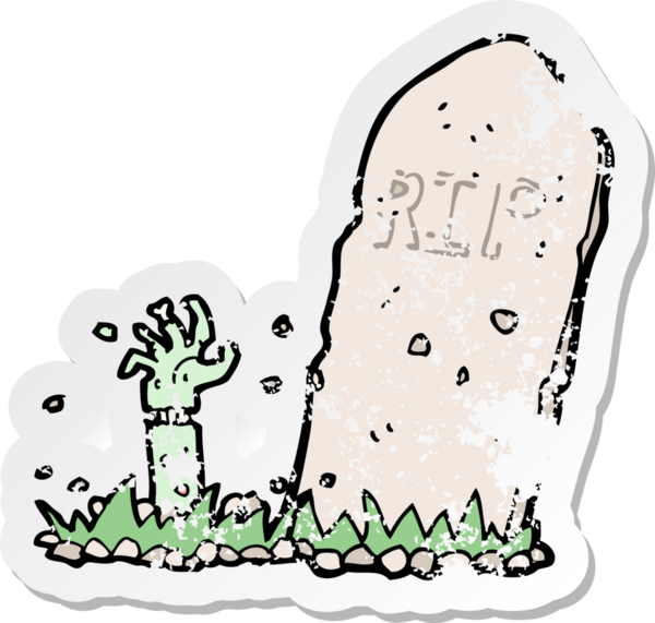 Bir insan tarafından çizilmiş mezardan yükselen zombi çizgi filminin gerilimli çıkartması.