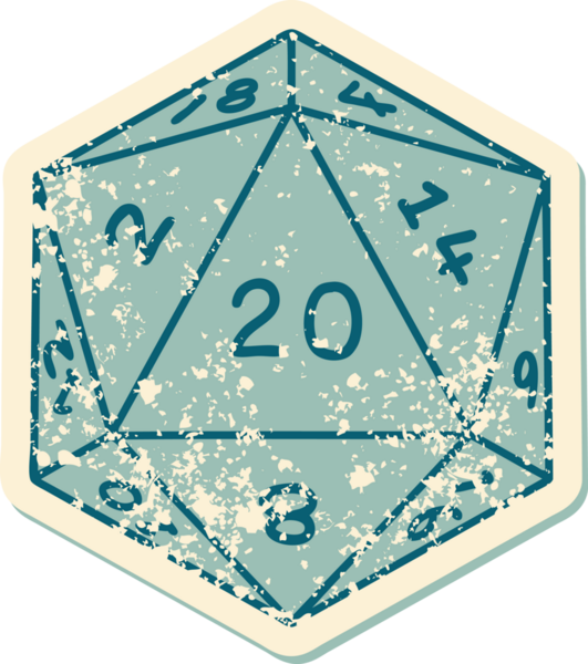 Retro Dövme Biçimi Doğal 20 D20 zar bir insan tarafından çizildi