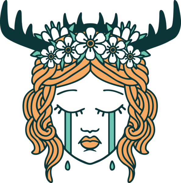 Retro Dövme Tarzı Ağlayan İnsan Druid Bir insan tarafından çizilmiş