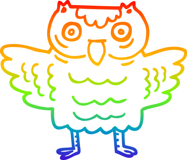 gökkuşağı gradyan çizgi çizimi bir insan tarafından çizilmiş komik baykuş