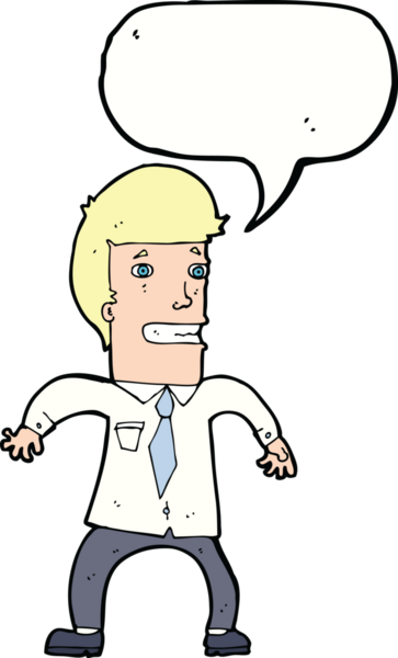 Bir insan tarafından çizilmiş konuşma balonu olan sinirli bir iş adamı.