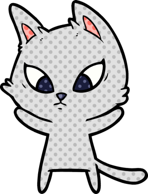 Bir insan tarafından çizilmiş kafası karışmış çizgi film kedisi.