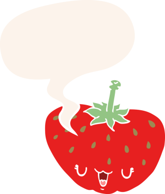 bir insan tarafından çizilmiş retro tarzı konuşma baloncuklu karikatür çileği.