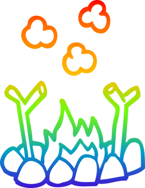 Gökkuşağı gradyan çizgi çizimi bir insan tarafından çizilmiş bir kamp ateşi