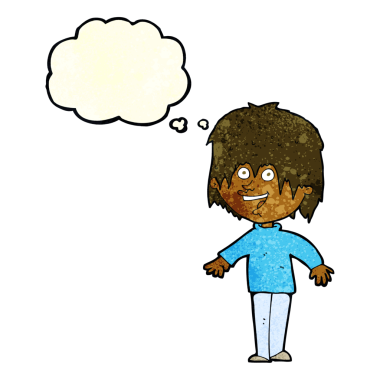 Bir insan tarafından çizilmiş düşünce baloncuğu ile heyecanlı bir adam.