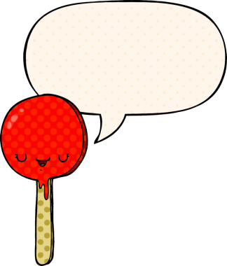 Bir insan tarafından çizilmiş çizgi roman tarzında konuşma balonu olan çizgi film şekerleme lolipopu.