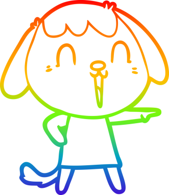 Gökkuşağı gradyan çizimi. Bir insan tarafından çizilmiş şirin bir köpek çizimi.