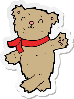 Bir insan tarafından çizilmiş oyuncak ayı sallayan bir karikatür çıkartması.