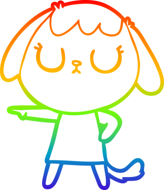 Gökkuşağı gradyan çizimi. Bir insan tarafından çizilmiş şirin bir köpek çizimi.