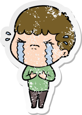 Bir insan tarafından çizilmiş ağlayan bir karikatürcünün sıkıntılı çıkartması.