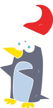 Bir insan tarafından çizilen noel pengueninin düz renk çizimi