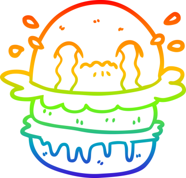 gökkuşağı gradyan çizgi çizimi bir insan tarafından çizilmiş ağlayan fast food burgeri