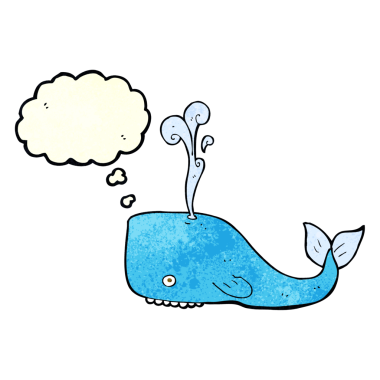 Bir insan tarafından çizilmiş düşünce baloncuklu çizgi film balinası