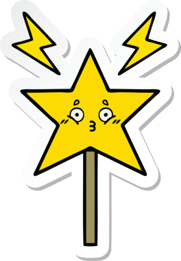 Bir insan tarafından çizilmiş şirin bir çizgi film sihirli değneğinin çıkartması.