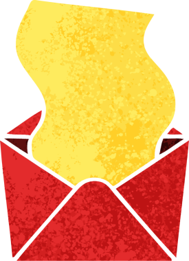 Retro illüstrasyon tarzı tuhaf karikatür harfi ve bir insan tarafından çizilmiş zarf