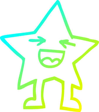 Bir insan tarafından çizilmiş, gülen bir çizgi film karakteri.