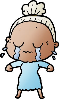 Bir insan tarafından çizilmiş ağlayan yaşlı kadın çizgi filmi.