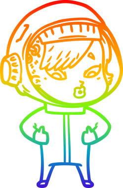 Gökkuşağı gradyan çizgi çizimi bir insan tarafından çizilmiş astronot bir kadın.