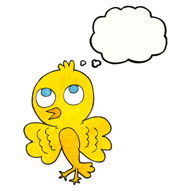 Bir insan tarafından çizilmiş serbest çizim düşünce kabarcığı desenli çizgi film kuşu