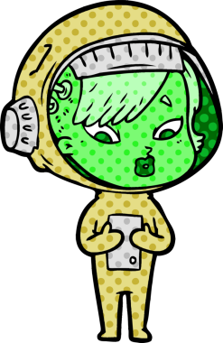 Bir insan tarafından çizilmiş astronot kadın.