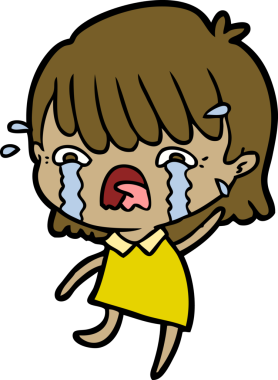 Bir insan tarafından çizilmiş ağlayan çizgi film kızı.