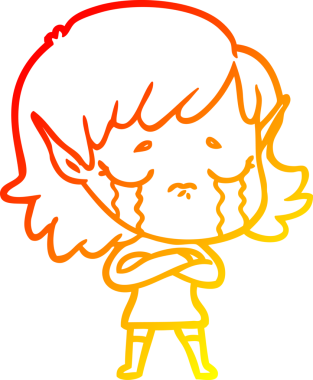 Bir insan tarafından çizilmiş, ağlayan bir elf kızı çizimi.