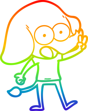 Gökkuşağı gradyan çizgisi bir insan tarafından çizilmiş şirin bir fil çizimi