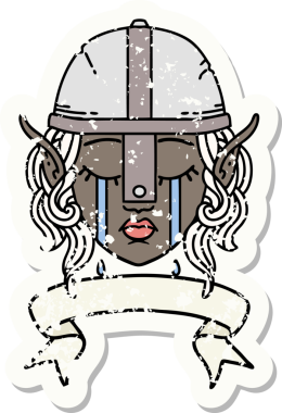 Retro Dövme Tarzı Ağlayan Elf Savaşçısı karakteri bir insan tarafından çizilmiş pankartıyla