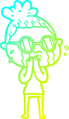 Bir insan tarafından çizilmiş gözlüklü, ağlayan bir karikatür çizimi.