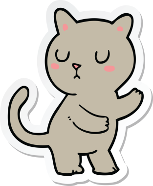 Bir insan tarafından çizilmiş çizgi film kedisinin çıkartması.