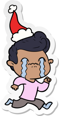 Bir insan tarafından çizilmiş Noel Baba şapkasıyla ağlayan bir adamın el yazısı.