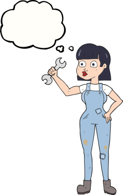 Bir insan tarafından çizilmiş serbest çizim balon karikatür mekanik kadın