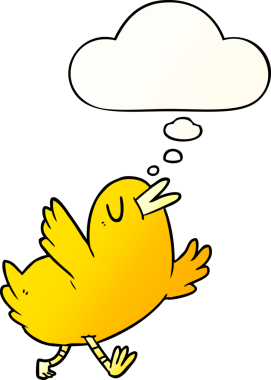 Düşünce baloncuğu ile çizgi film mutlu kuş bir insan tarafından çizilmiş düz gradyan tarzı