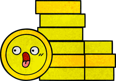 Bir insan tarafından çizilmiş eski grunge desenli bozuk paraların karikatürü