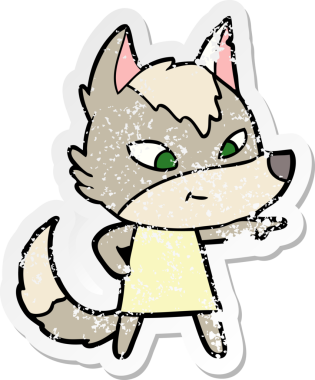 Bir insan tarafından çizilmiş dost canlısı bir kurdun sıkıntılı çıkartması.