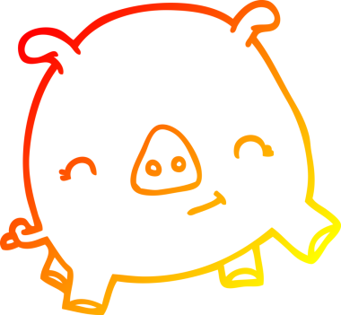 Bir insan tarafından çizilen mutlu domuz çizgi çizimi.