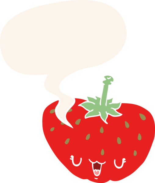 bir insan tarafından çizilmiş retro tarzı konuşma baloncuklu karikatür çileği.