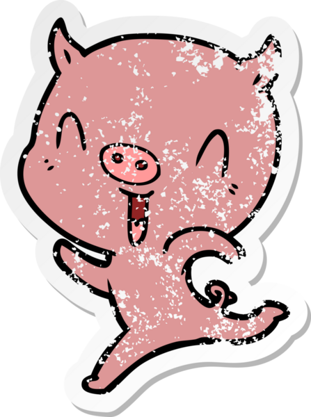 Bir insan tarafından çizilen mutlu çizgi film domuzunun sıkıntılı çıkartması.