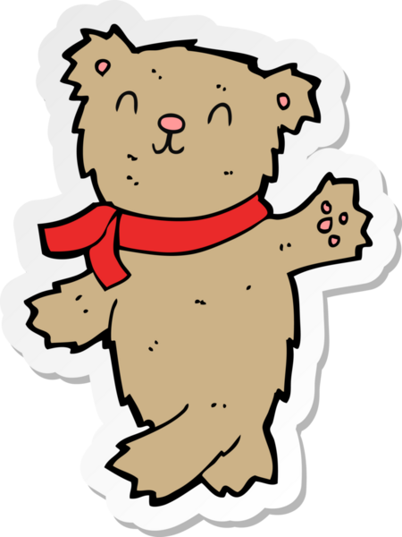 Bir insan tarafından çizilmiş oyuncak ayı sallayan bir karikatür çıkartması.