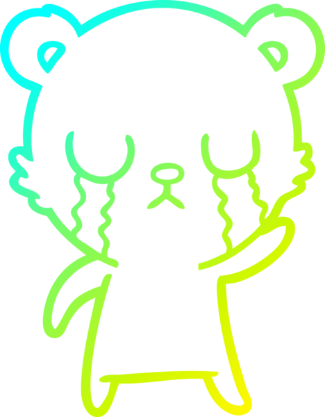 Bir insan tarafından çizilmiş ağlayan çizgi film ayısının soğuk gradyan çizgisi.