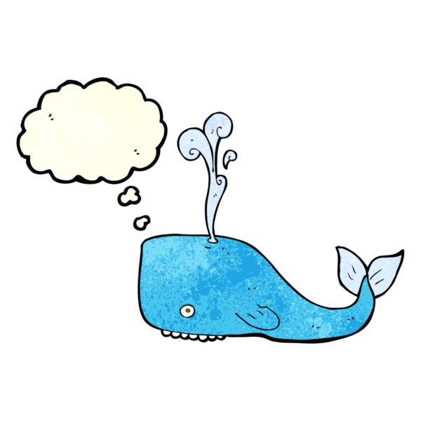 Bir insan tarafından çizilmiş düşünce baloncuklu çizgi film balinası