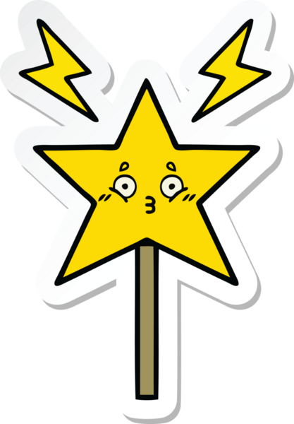 Bir insan tarafından çizilmiş şirin bir çizgi film sihirli değneğinin çıkartması.