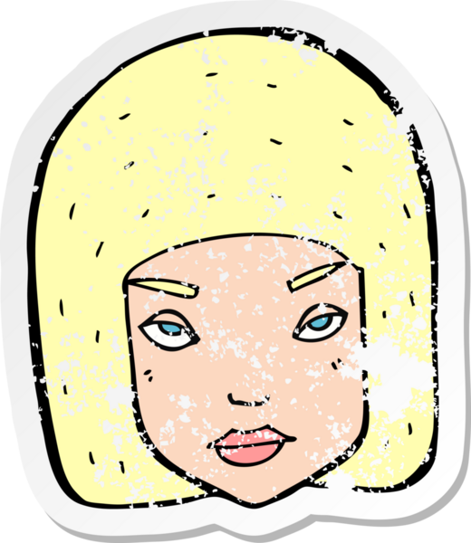 Çizgi filmin gerilimli retro yapıştırması bir insan tarafından çizilmiş kızgın kadın yüzü.