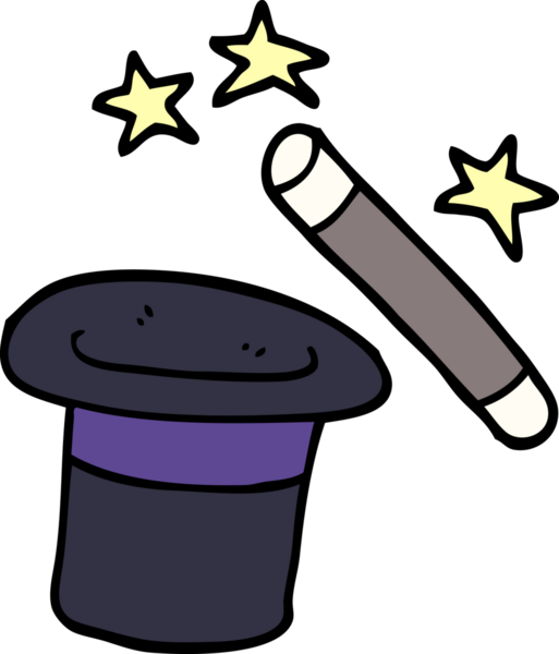 Karalama sihirbazları bir insan tarafından çizilmiş şapka ve değnek.