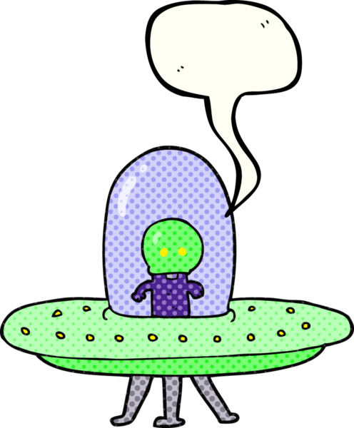 Bir insan tarafından çizilmiş serbest çizilmiş çizgi roman konuşma balonu uçan daire.