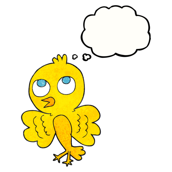 Bir insan tarafından çizilmiş serbest çizim düşünce kabarcığı desenli çizgi film kuşu